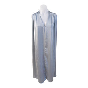 Tome Size 6 Satin Shift Maxi Dress Pale Blue V Neck Ruched Shoulder Sleeveless